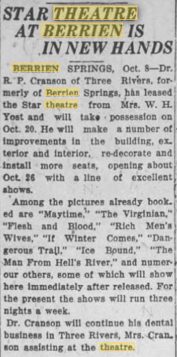 Berry Theatre - 1924 18 Oct
